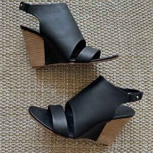 VINCE Karen Black Leather Wedge